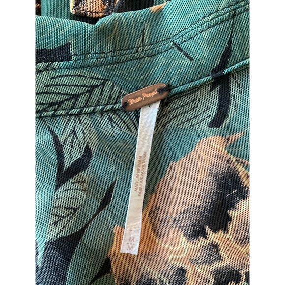 Free People Green & Orange Floral Print Button-Down Blouse - Medium - Picture 5 of 6
